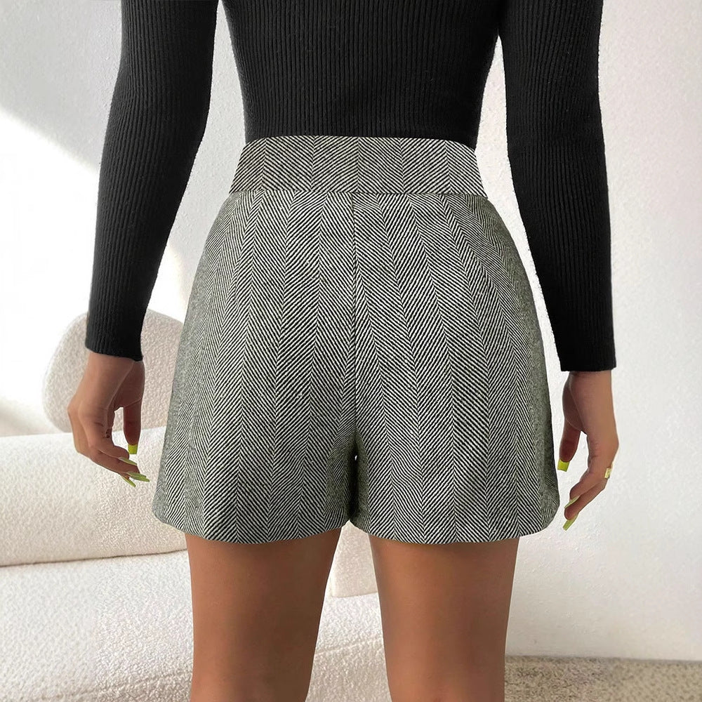 Grey Pleated Textured Shorts