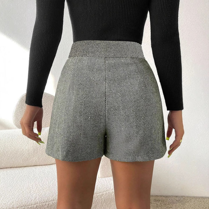 Grey Pleated Textured Shorts