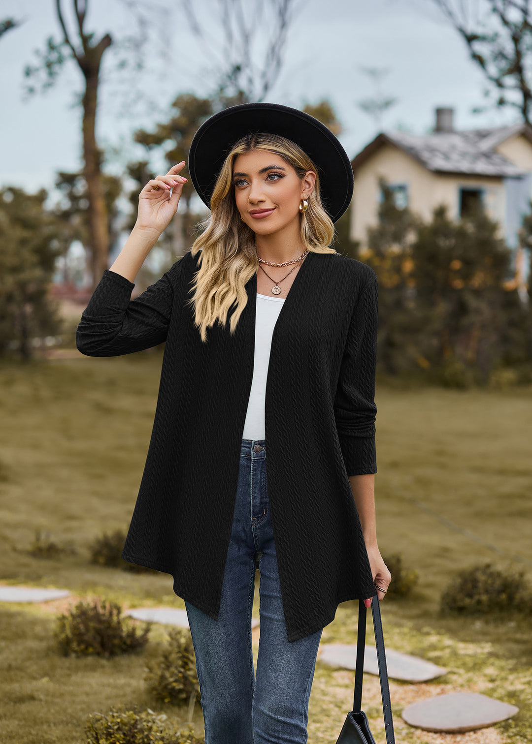 Navy Blue Solid Textured Shrug