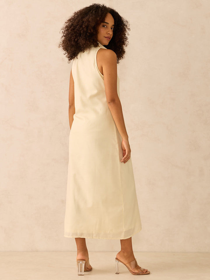 Beige Collar Neck Maxi Dress