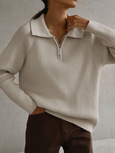 Beige Collared Zip Up Sweater