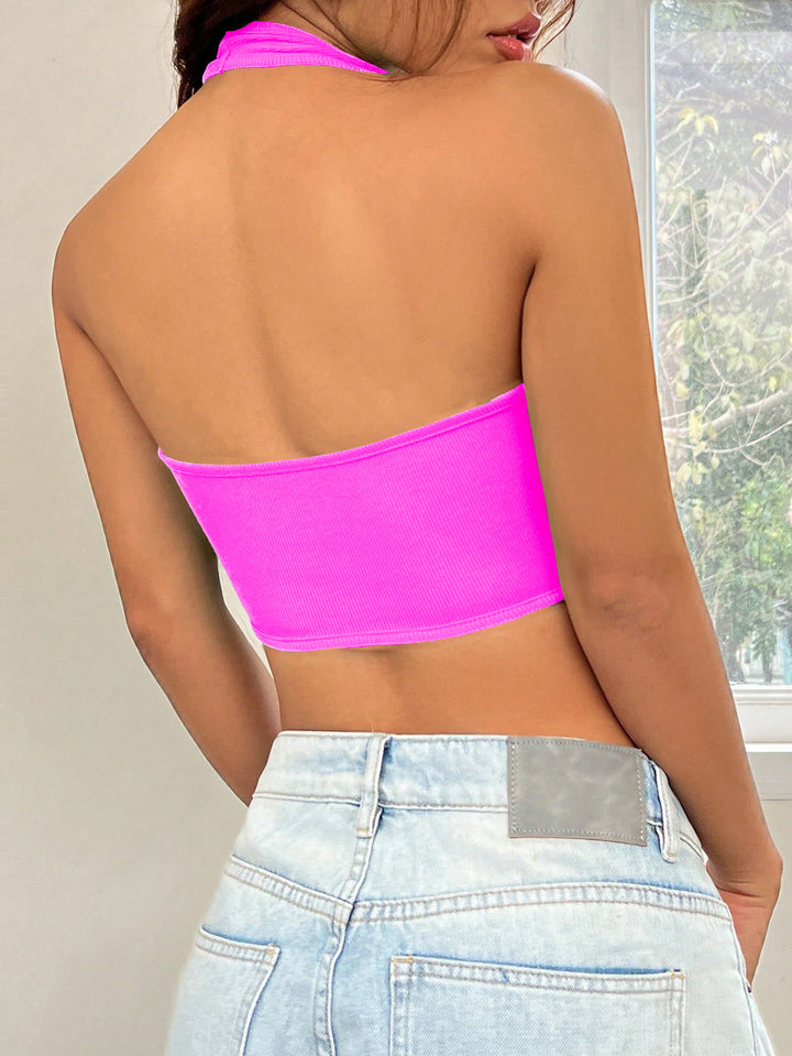 Magenta Halter Neck Tank Top