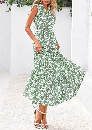 Green Printed Flutter Sleeved Midi Dress