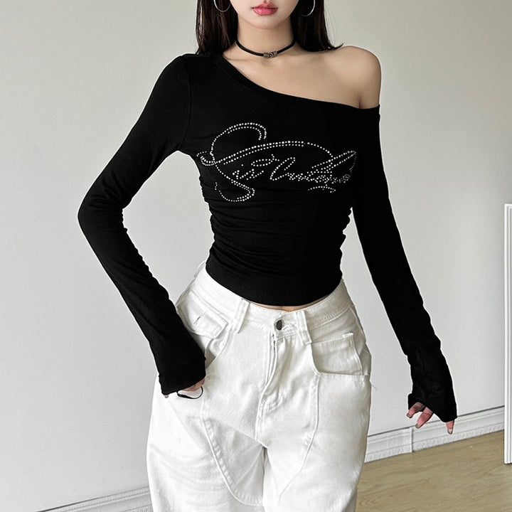 Black One Shoulder Full Sleeves Top