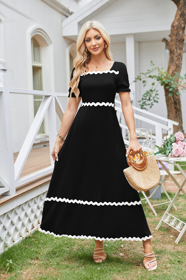 Black Square Neck Contrast Tipping Maxi Dress