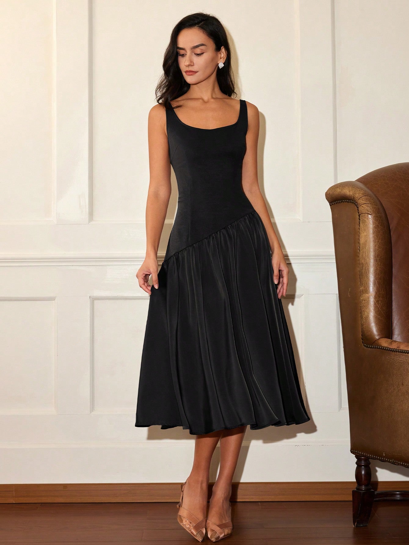 Black Flare Hem Sleeveless Dress