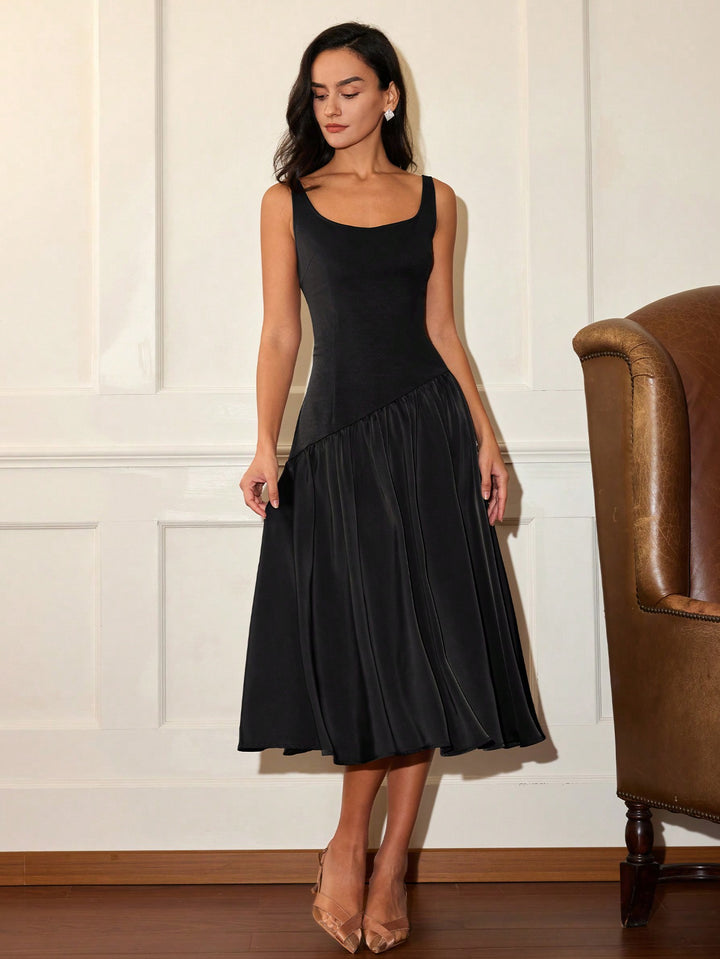 Black Flare Hem Sleeveless Dress