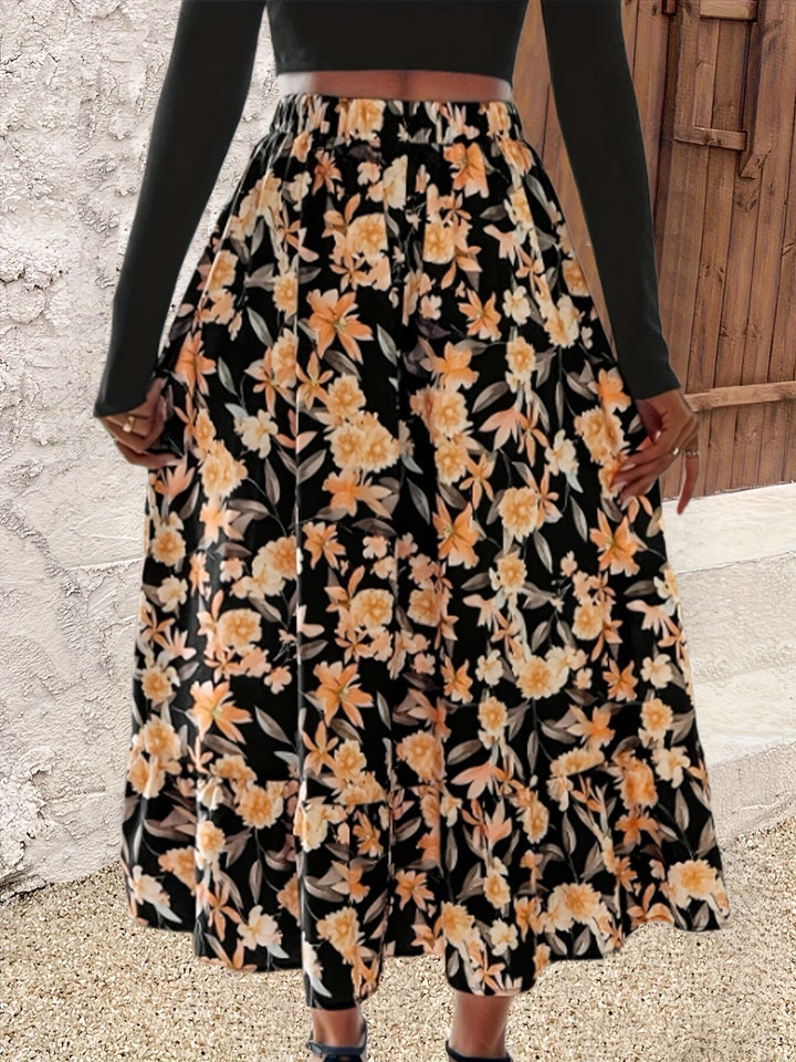 Multi Floral Print Flared Skirt