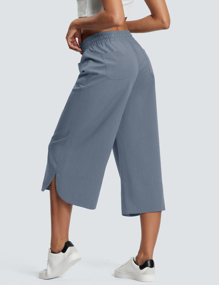 Blue Wide Leg Calf Length Trouser