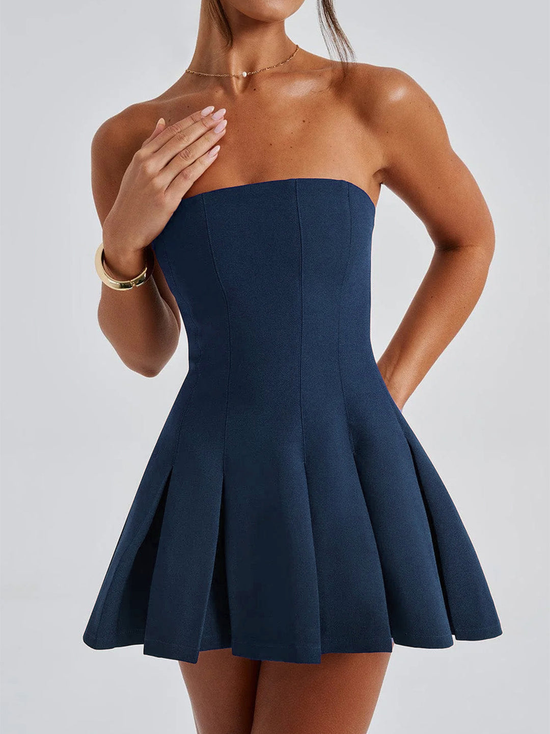 Navy Blue Halter Neck Skater Dress
