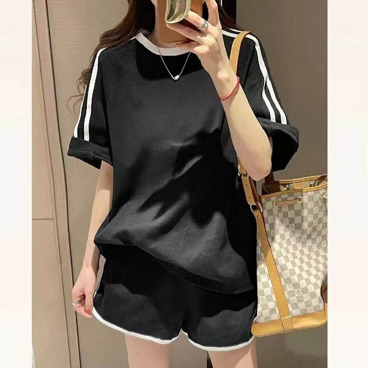 Black Tonal Striped T-Shirt And Shorts Co-Ord Set