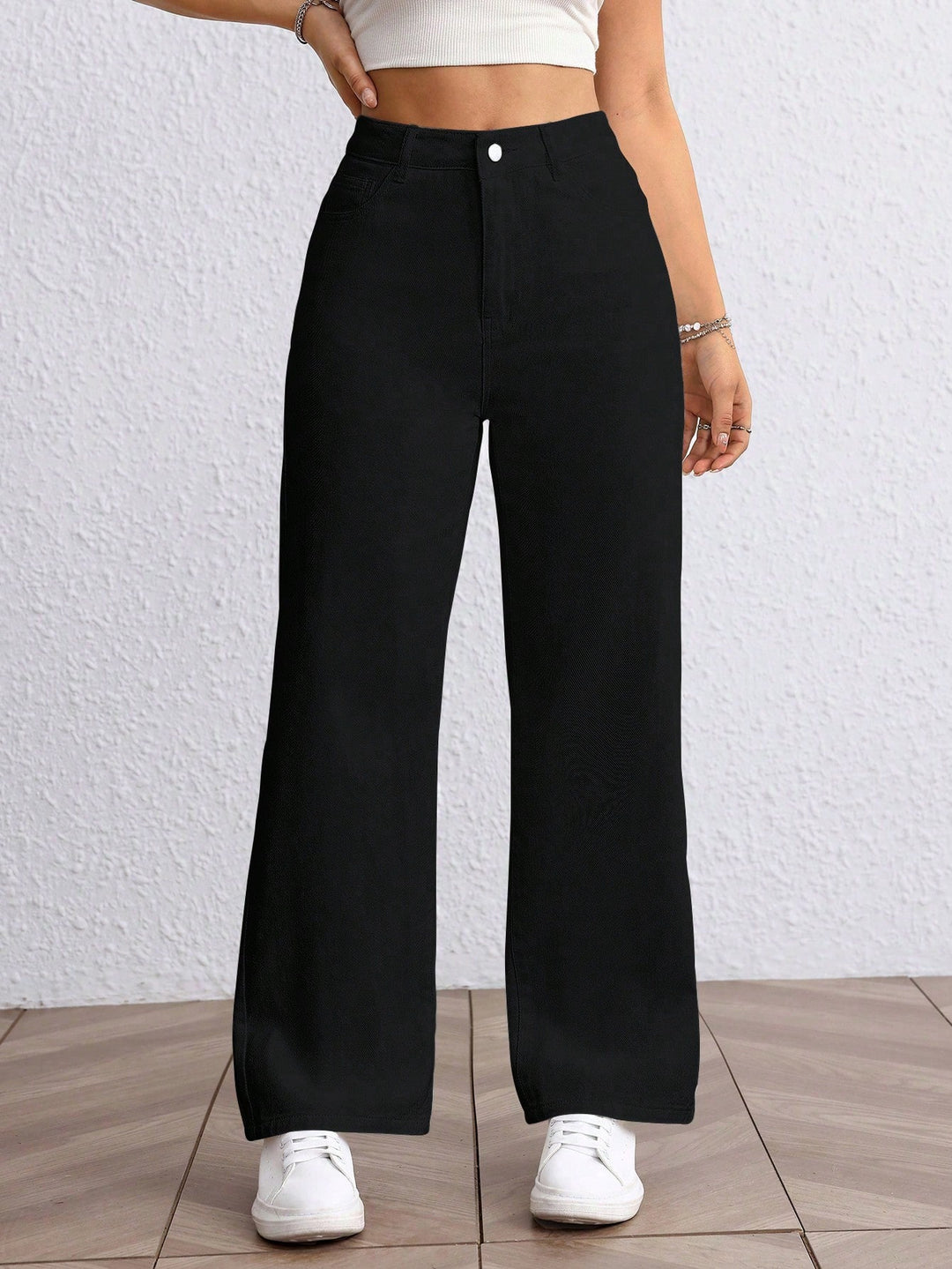 Black Clean Washed Wide Leg Jeans