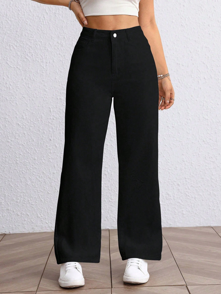Black Clean Washed Wide Leg Jeans