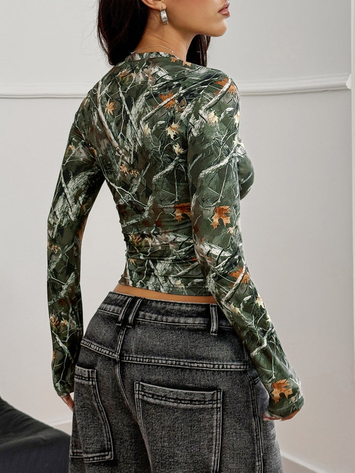 Green Abstract Print Full Sleeve Top
