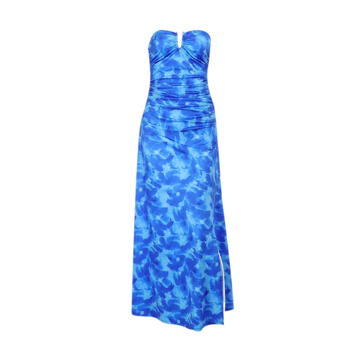 Blue Printed Tube Dress With Side Slit