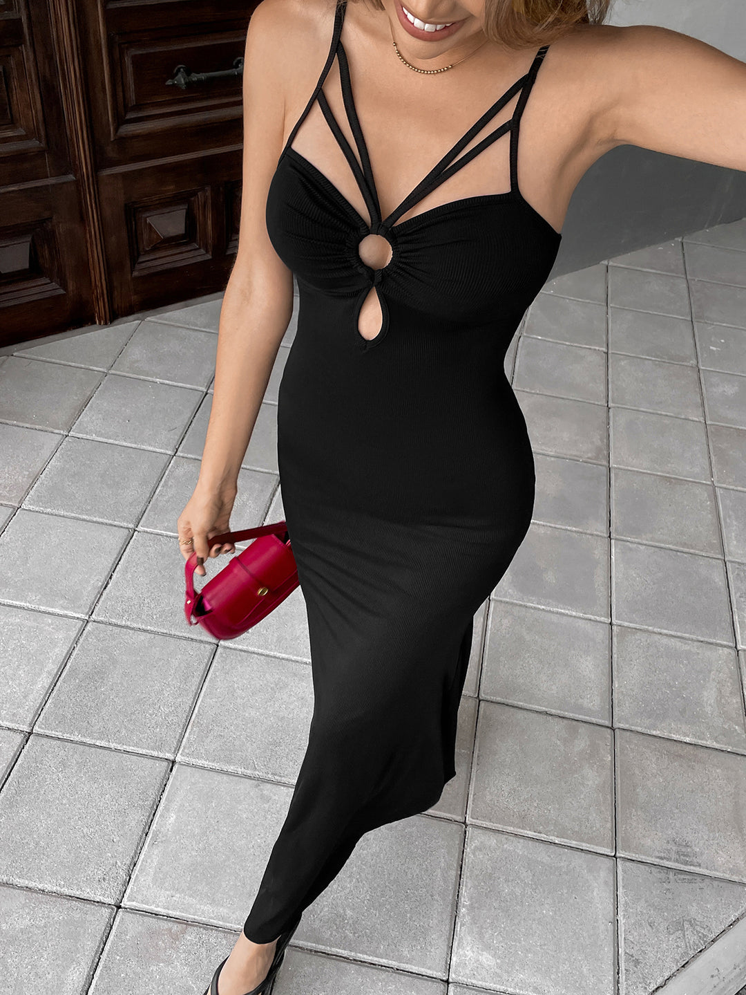 Black Sleeveless Neck Detail Dress