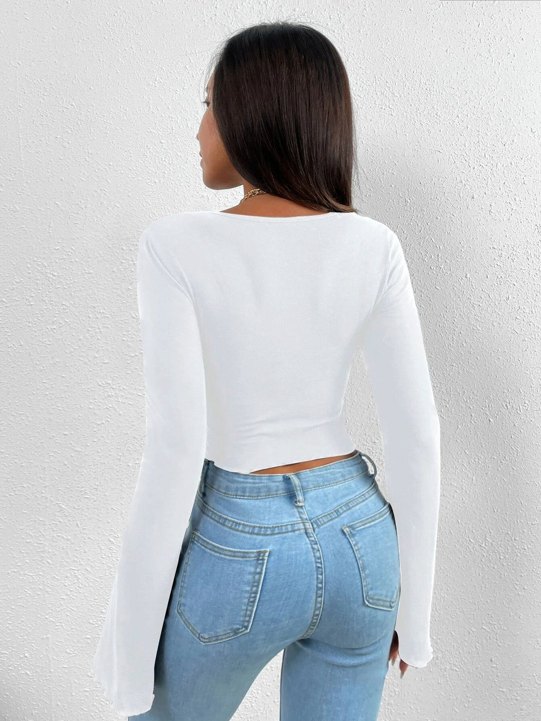 White Bell Sleeve Asymmetrical Hem Top