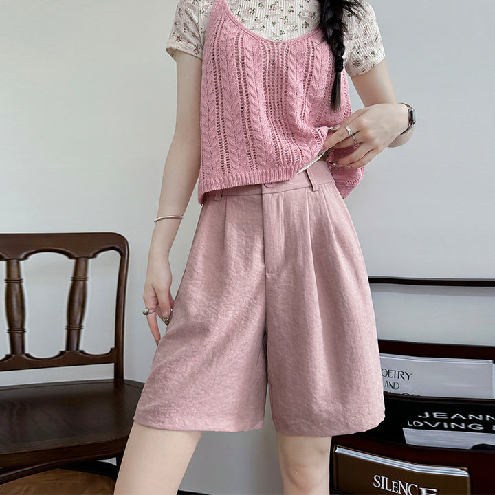 Pink Relaxed Fit Pleated Shorts
