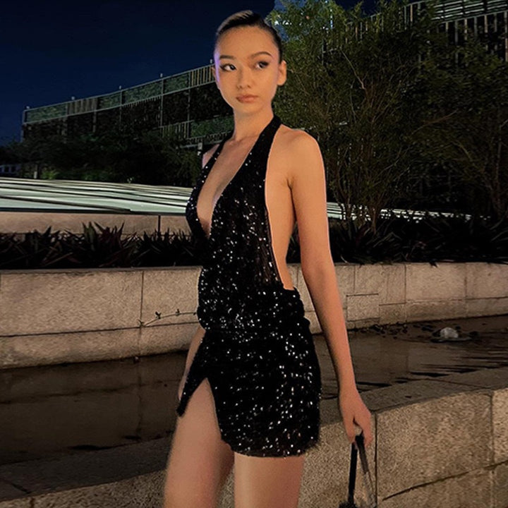 Black Sleeveless Embellished Mini Dress