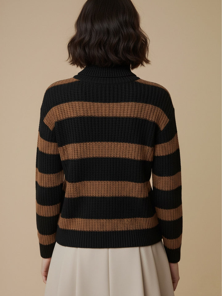 Black High Neck Striper Sweater