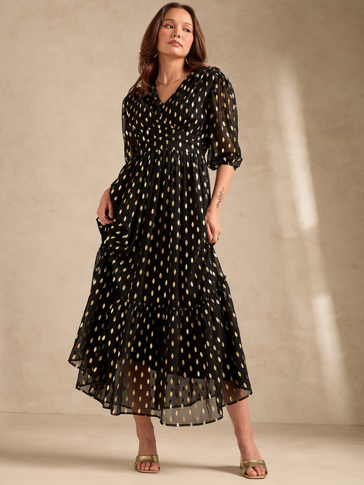 Black Evening Sinched Waist Tiered Dress