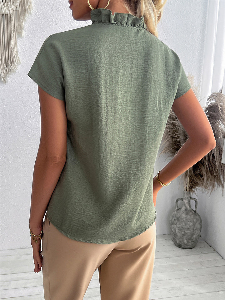 Green Half Sleeved Ruffle Detail Top
