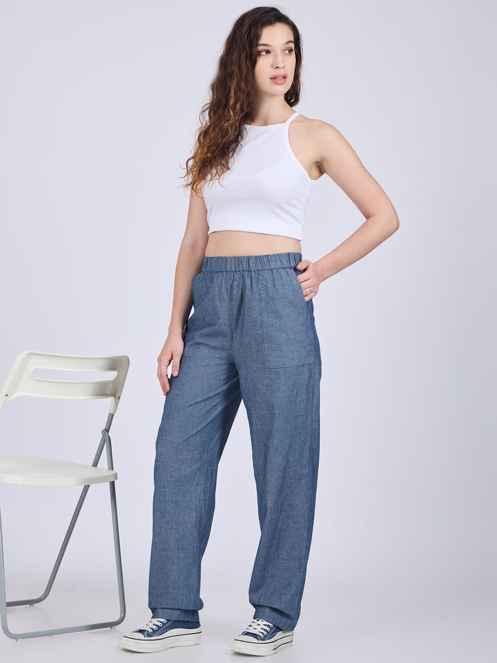 Blue Pleated High Waisted Trousers