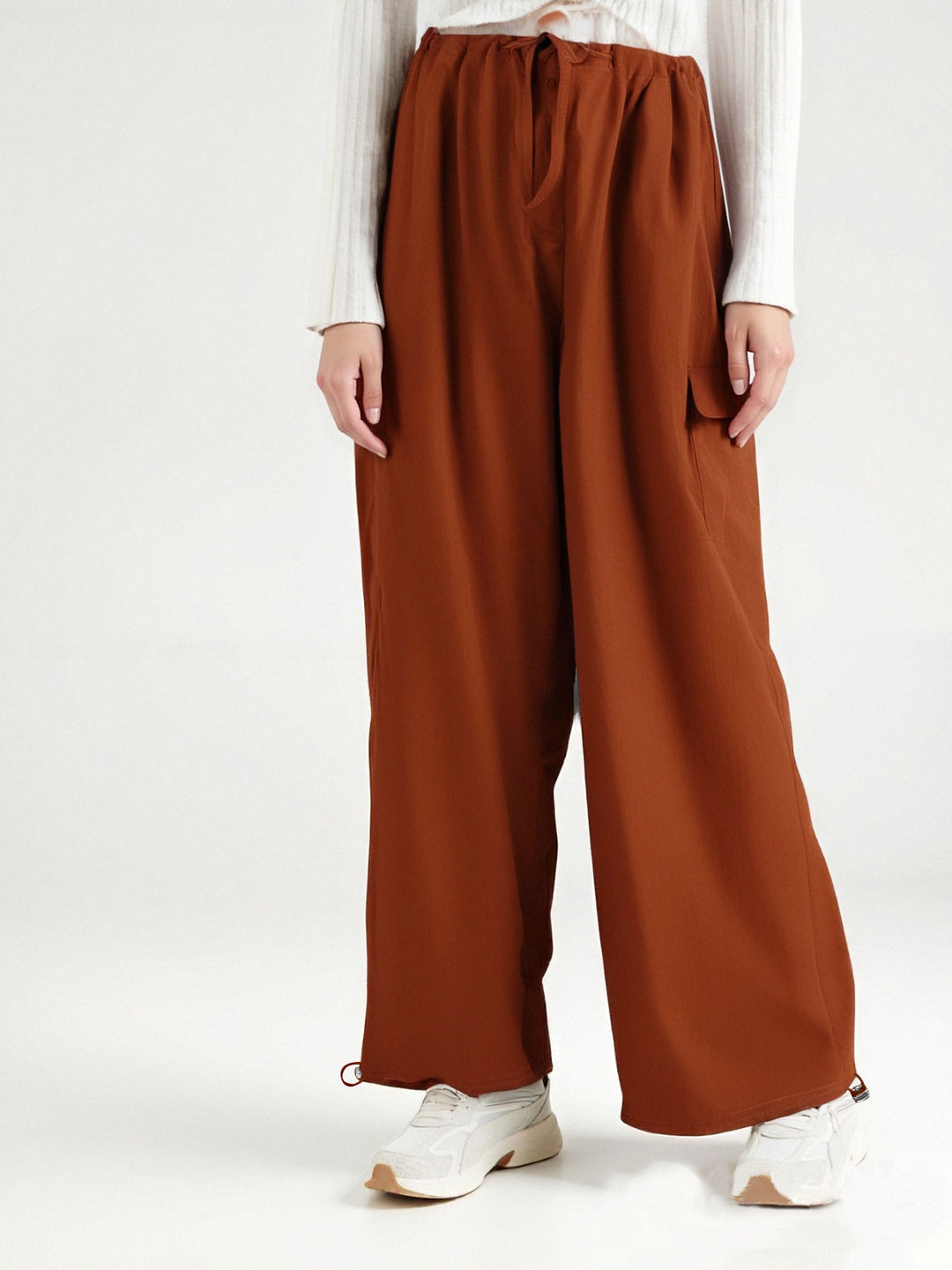 Red Cargo Parachute Solid Pants