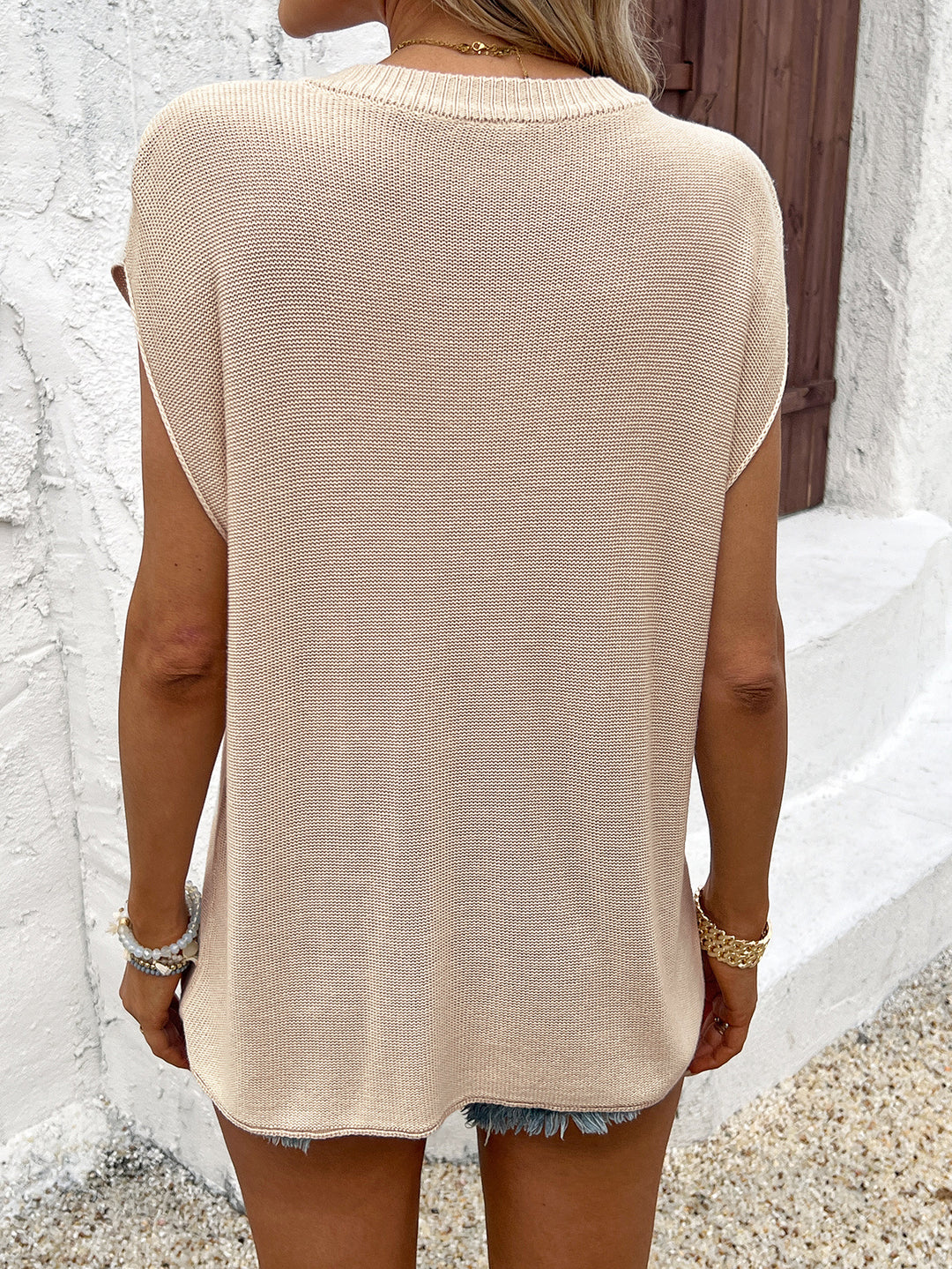 Beige Textured Top With Pocket Detailing