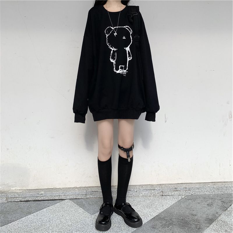 Black Graphic Printed Oversized Sweatshirt