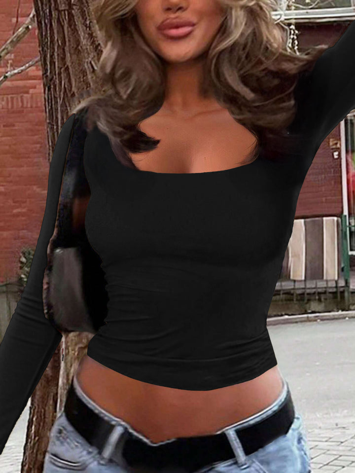 Black Scoop Neck Fitted Top
