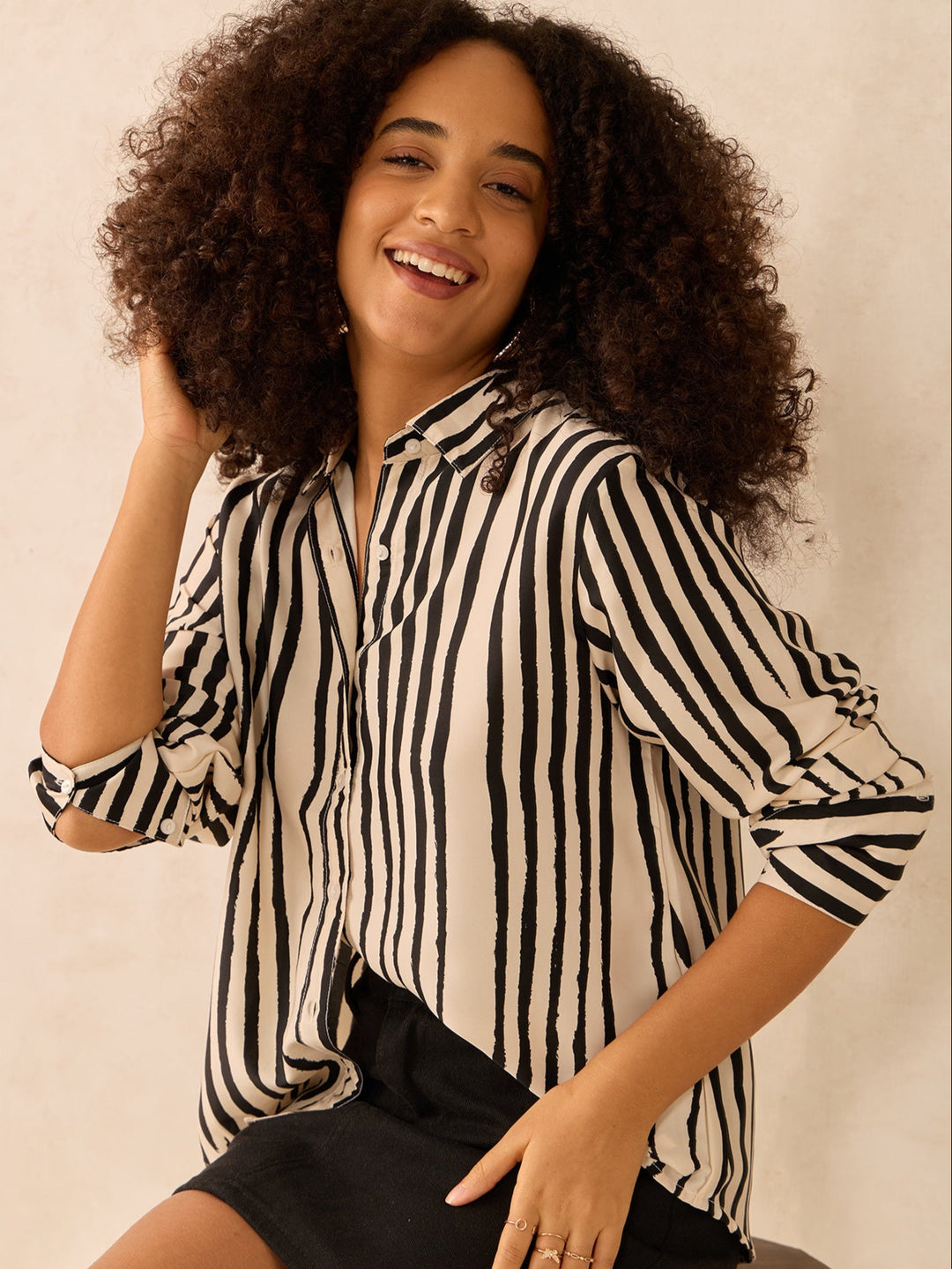 Beige Relaxed Fit Satin Shirt