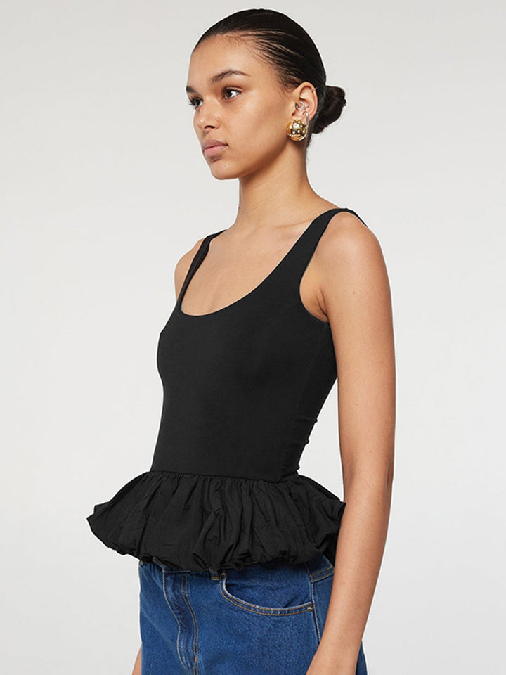 Black Shoulder Strap Peplum Style Top
