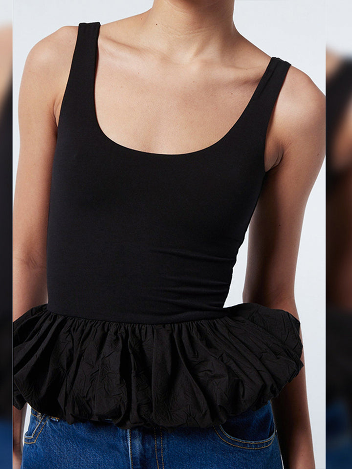 Black Shoulder Strap Peplum Style Top