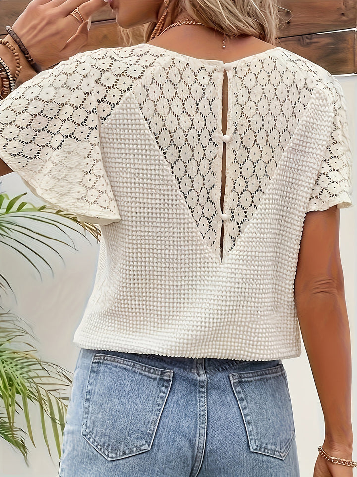 White Bell Sleeve Textured Top
