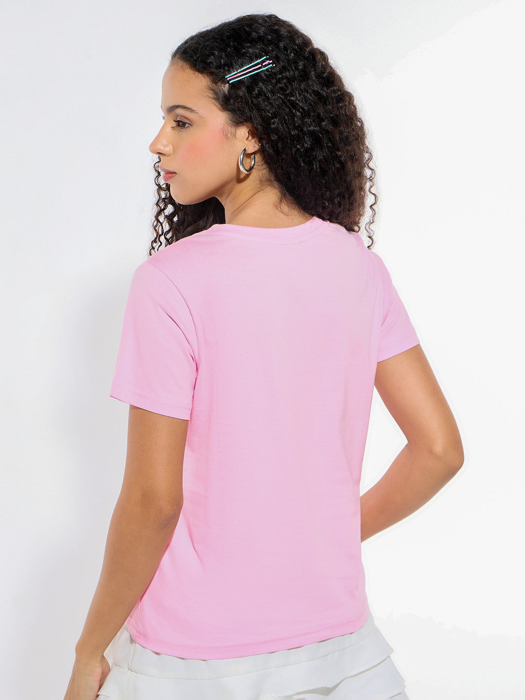Pink Crew Neck Graphic Tshirt