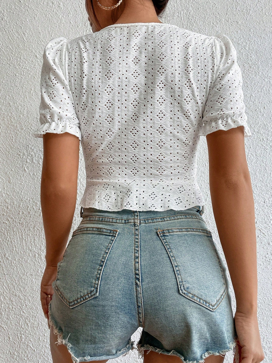 Off White Puff Sleeve Front Ruched Top