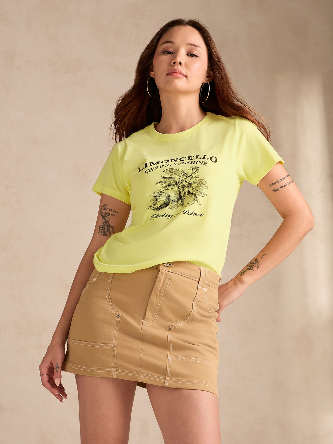 Yellow Crew Neck Graphic Tshirt