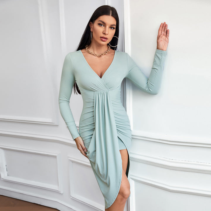 Green Full Sleevefront Wrap Dress