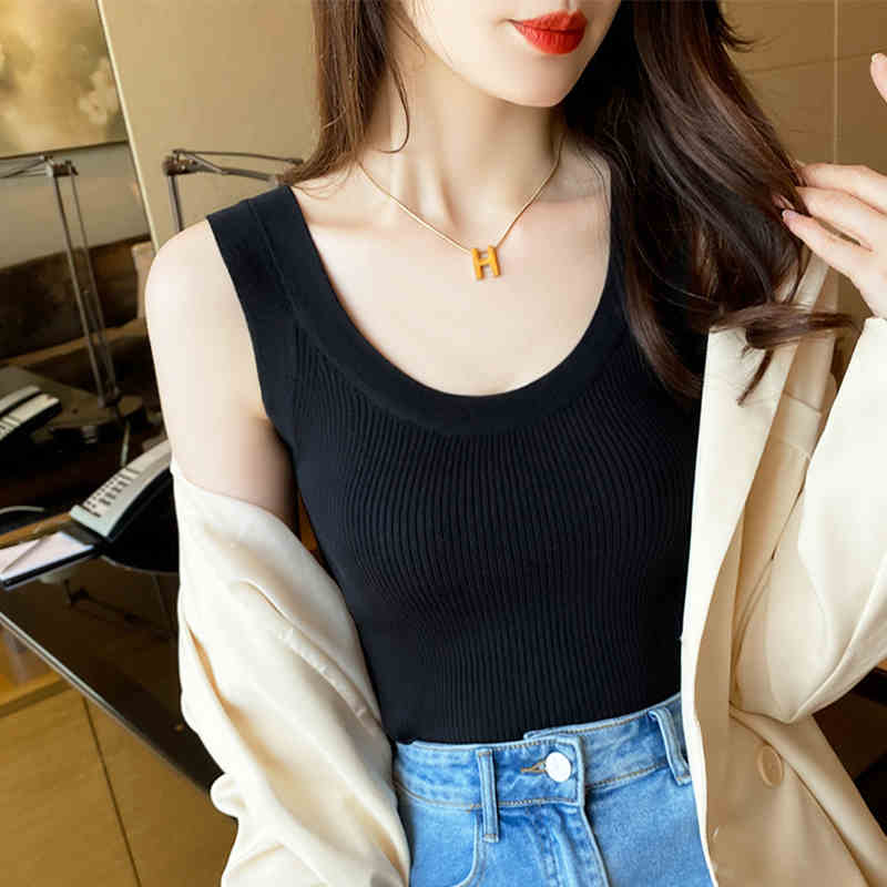 Black Shoulder Strap Round Neck Fitted Top