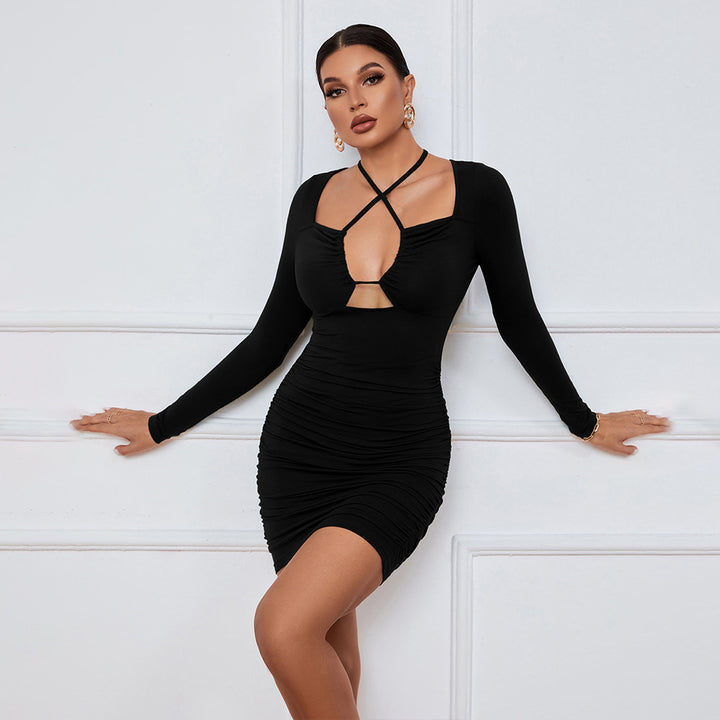 Black Full Sleeve Halter Neck Dress
