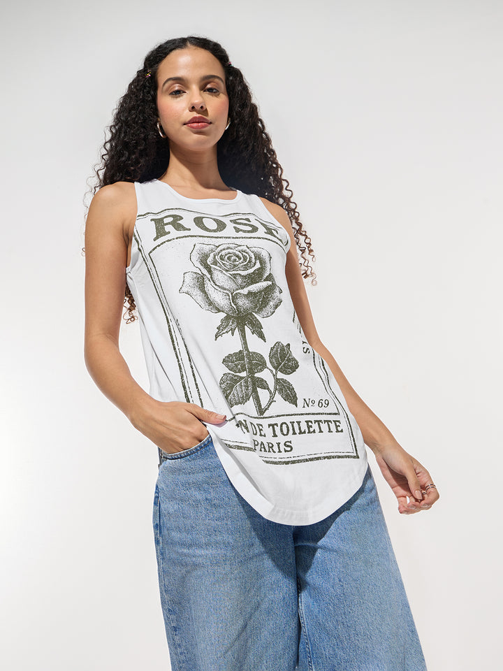 White Crew Neck Graphic Tshirt