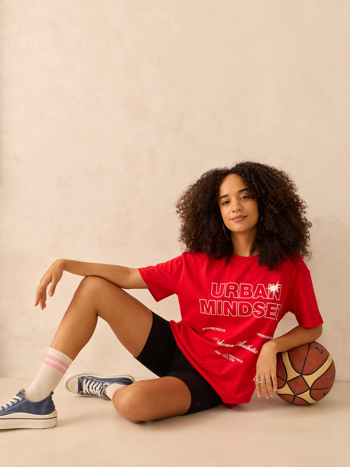 Red Crew Neck Graphic Tshirt