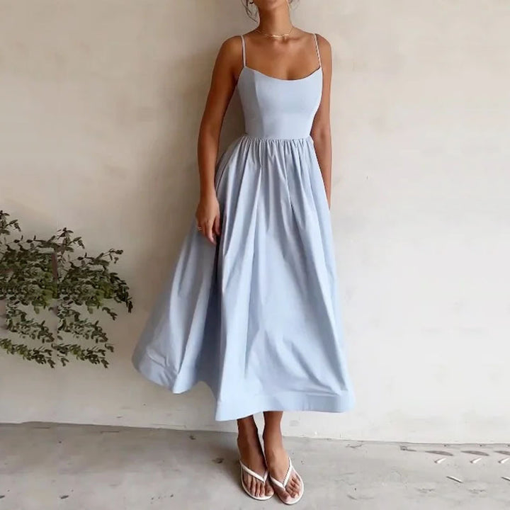 Blue Fit And Flare Dress With Straps