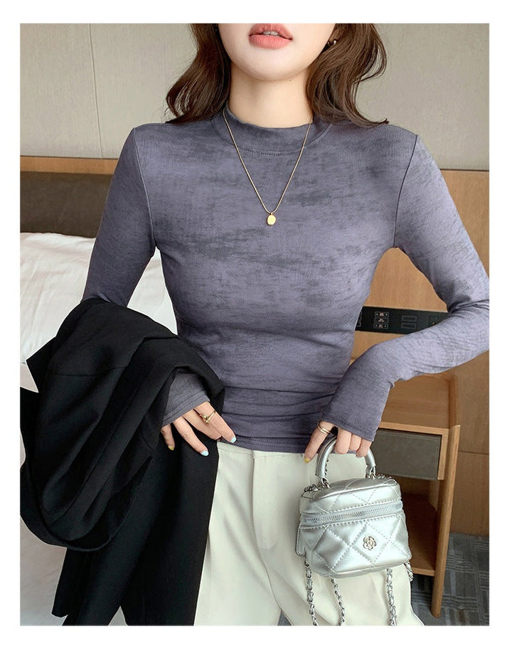 Blue Full Sleeve Crew Neck Abstract Printed Fitted Top