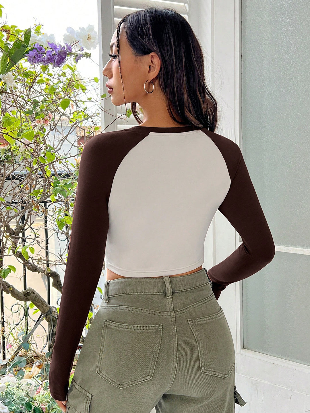 Brown Varsity Raglan Dual Toned Top