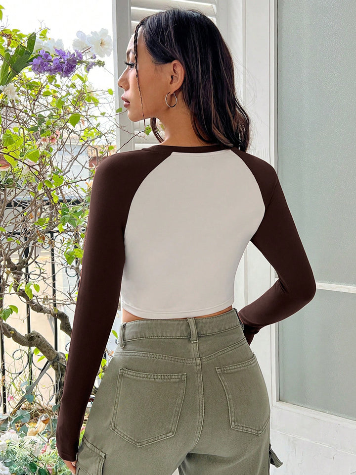 Brown Varsity Raglan Dual Toned Top