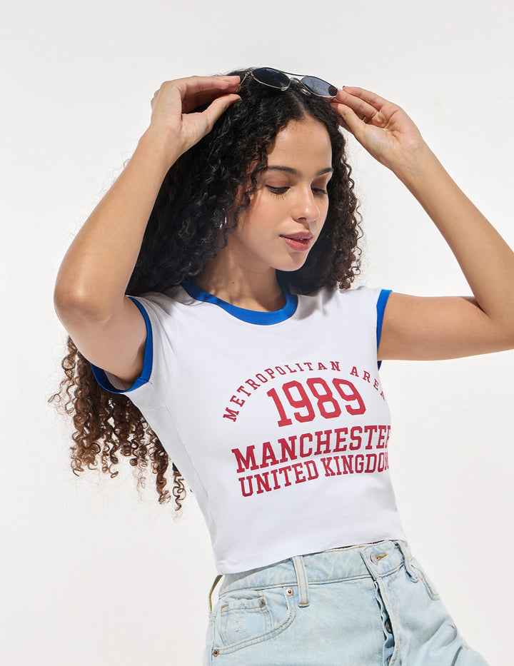 White Crew Neck Graphic Tshirt