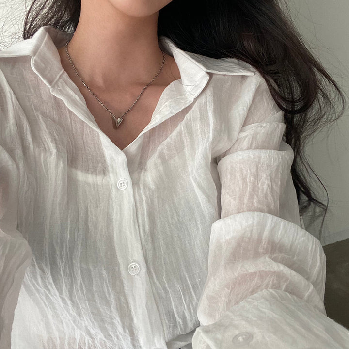 White Textured Solid Sheer Shirt