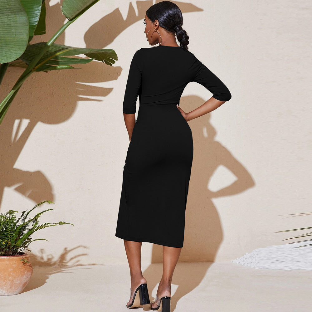 Black Full Sleeved Slit Bodycon Dress